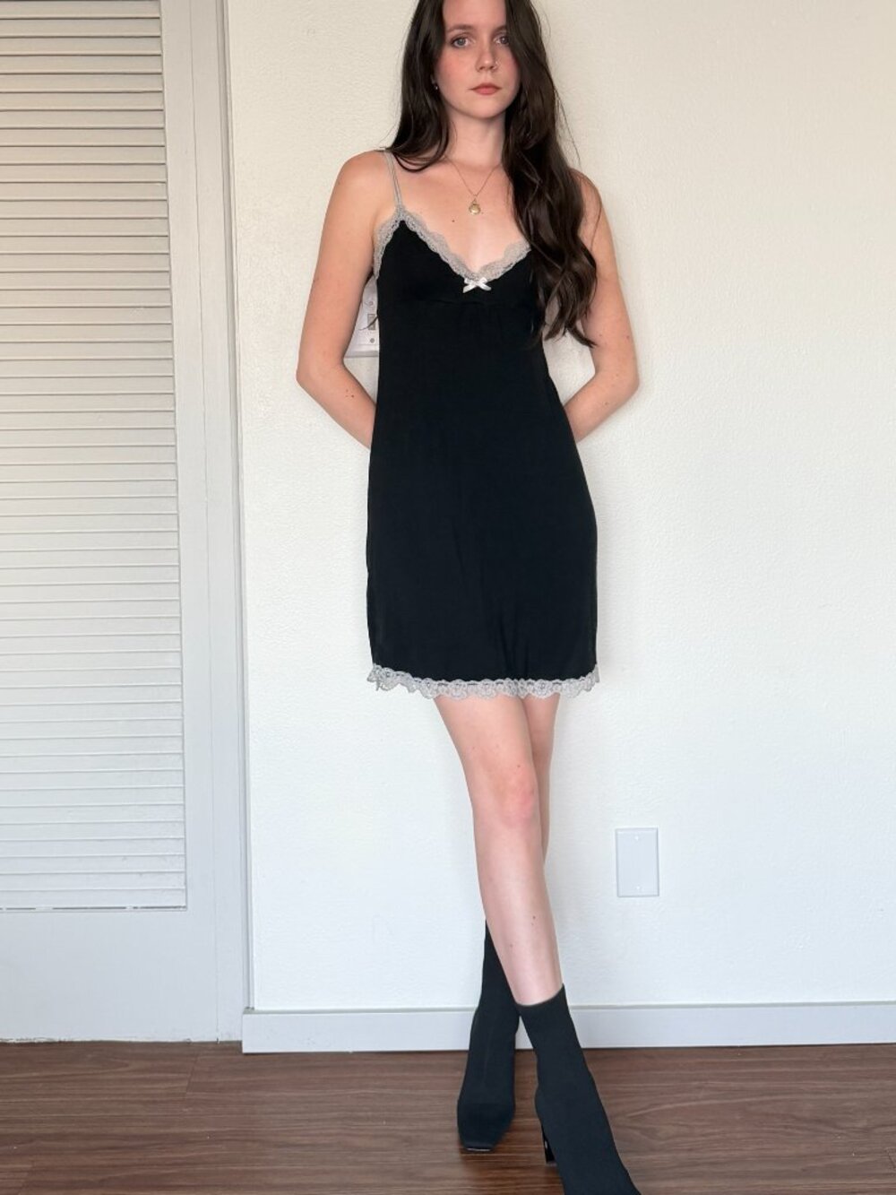 Y2K Slip Dress (S) small black vintage mini nightie chemise sexy pajamas boho